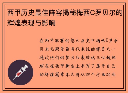 西甲历史最佳阵容揭秘梅西C罗贝尔的辉煌表现与影响